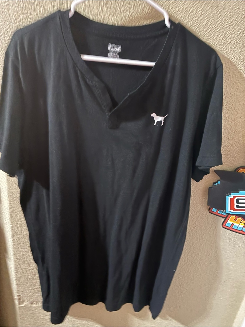 PINK Victoria's Secret Black V-Neck Tee with Dog Logo